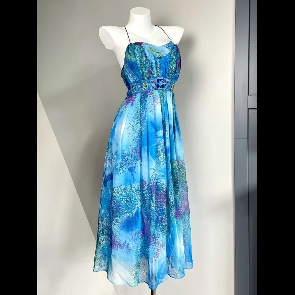 Y2k Fairy Blue Flowy Halter Dress - Picture 2 of 6